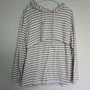 Striped Long Sleeve Top Maternity Breastfeeding - Gray and White